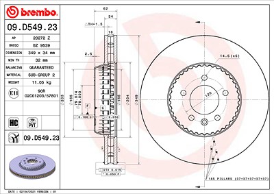 Brembo Bremsscheibe [Hersteller-Nr. 09.D549.23] für Land Rover von BREMBO