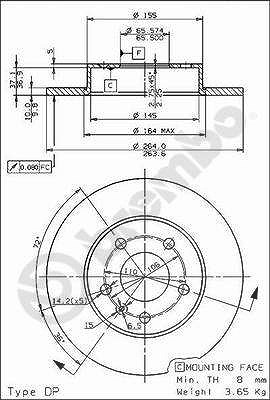 Brembo Bremsscheibe Hinterachse Voll [Hersteller-Nr. 08.7627.75] für Chevrolet, Opel, Vauxhall von BREMBO