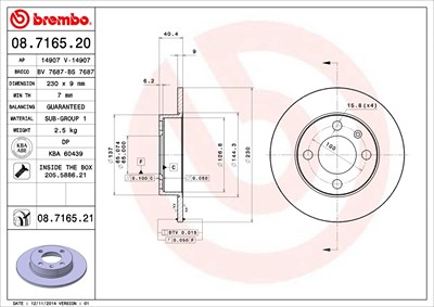 Brembo Bremsscheibe Hinterachse Voll [Hersteller-Nr. 08.7165.21] für Seat, VW von BREMBO