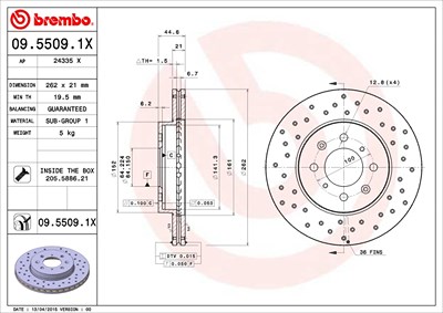 Brembo Bremsscheibe [Hersteller-Nr. 09.5509.1X] für Honda, Lotus, Mg, Rover von BREMBO