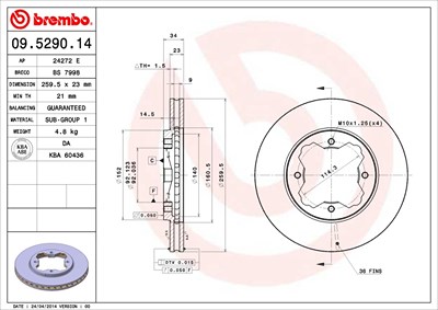 Brembo Bremsscheibe [Hersteller-Nr. 09.5290.14] für Honda von BREMBO