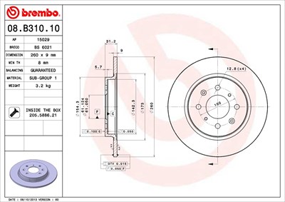 Brembo Bremsscheibe [Hersteller-Nr. 08.B310.10] für Honda von BREMBO