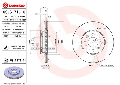 Brembo Bremsscheibe [Hersteller-Nr. 09.C171.11] für Hyundai, Kia von BREMBO