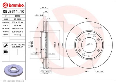 Brembo Bremsscheibe [Hersteller-Nr. 09.B611.10] für Hyundai von BREMBO