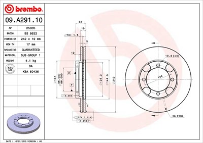Brembo Bremsscheibe [Hersteller-Nr. 09.A291.10] für Hyundai von BREMBO