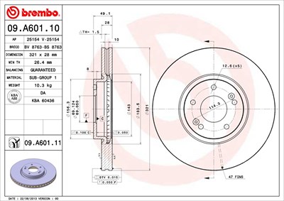 Brembo Bremsscheibe [Hersteller-Nr. 09.A601.11] für Hyundai von BREMBO