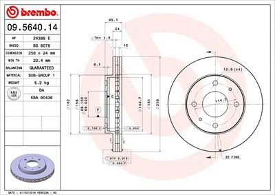 Brembo Bremsscheibe [Hersteller-Nr. 09.5640.14] für Hyundai, Kia, Mitsubishi von BREMBO