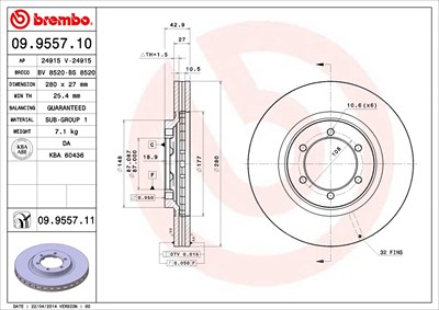 Brembo Bremsscheibe [Hersteller-Nr. 09.9557.11] für Hyundai von BREMBO