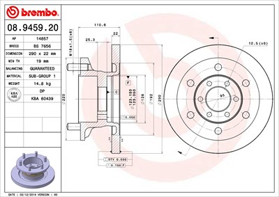 Brembo 1x Bremsscheibe [Hersteller-Nr. 08.9459.20] für Iveco von BREMBO