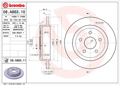 Brembo Bremsscheibe [Hersteller-Nr. 08.A863.11] für Jeep von BREMBO