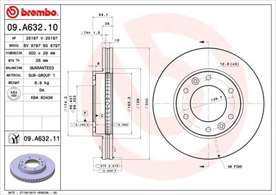 Brembo 1x Bremsscheibe [Hersteller-Nr. 09.A632.11] für Kia von BREMBO