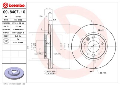 Brembo Bremsscheibe [Hersteller-Nr. 09.8407.10] für Kia von BREMBO
