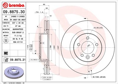 Brembo Bremsscheibe [Hersteller-Nr. 09.8875.31] für Land Rover von BREMBO