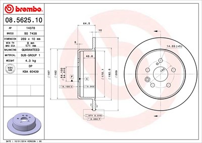 Brembo Bremsscheibe [Hersteller-Nr. 08.5625.10] für Lexus, Toyota von BREMBO