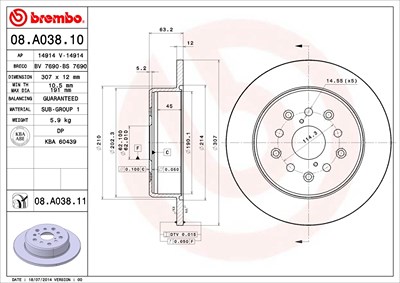 Brembo Bremsscheibe [Hersteller-Nr. 08.A038.11] für Lexus von BREMBO