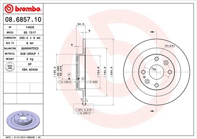 Brembo Bremsscheibe [Hersteller-Nr. 08.6857.10] für Ford Usa, Mazda von BREMBO