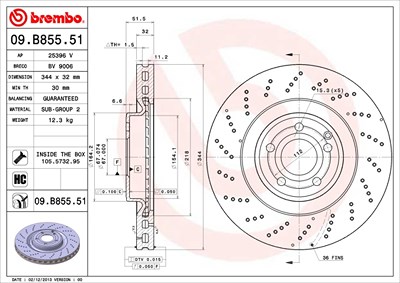 Brembo 1x Bremsscheibe [Hersteller-Nr. 09.B855.51] für Mercedes-Benz von BREMBO