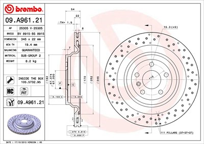 Brembo Bremsscheibe [Hersteller-Nr. 09.A961.21] für Mercedes-Benz von BREMBO