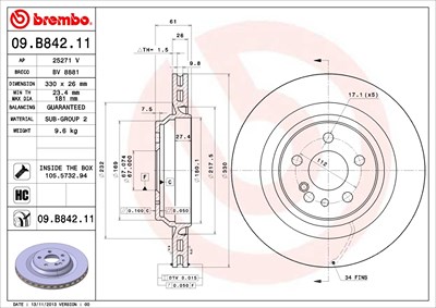 Brembo Bremsscheibe [Hersteller-Nr. 09.B842.11] für Mercedes-Benz von BREMBO