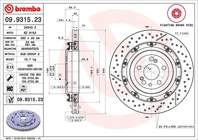 Brembo 1x Bremsscheibe [Hersteller-Nr. 09.9315.23] für Mercedes-Benz von BREMBO