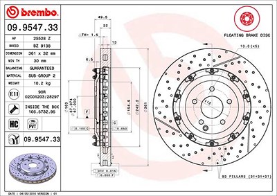 Brembo Bremsscheibe [Hersteller-Nr. 09.9547.33] für Mercedes-Benz von BREMBO