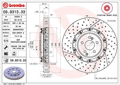 Brembo Bremsscheibe [Hersteller-Nr. 09.9313.33] für Mercedes-Benz von BREMBO