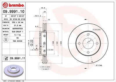 Brembo Bremsscheibe [Hersteller-Nr. 09.9991.11] für Mitsubishi, Smart von BREMBO