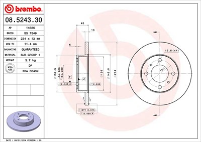 Brembo Bremsscheibe [Hersteller-Nr. 08.5243.30] für Mitsubishi, Proton von BREMBO