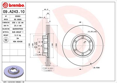 Brembo Bremsscheibe [Hersteller-Nr. 09.A243.10] für Mitsubishi von BREMBO