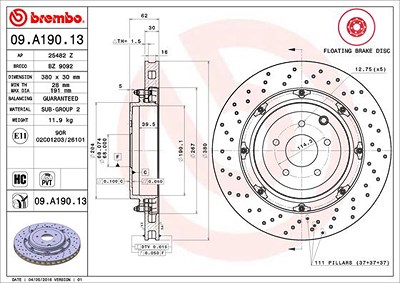 Brembo Bremsscheibe [Hersteller-Nr. 09.A190.13] für Nissan von BREMBO