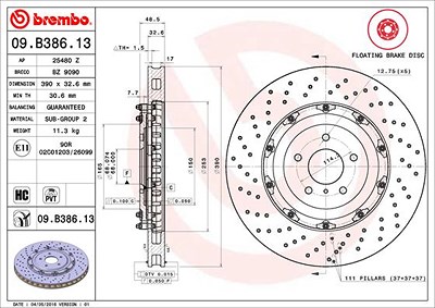 Brembo Bremsscheibe [Hersteller-Nr. 09.B386.13] für Nissan von BREMBO