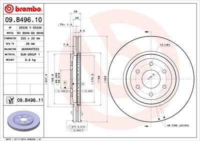Brembo Bremsscheibe [Hersteller-Nr. 09.B496.11] für Nissan von BREMBO