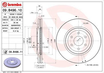 Brembo 1x Bremsscheibe [Hersteller-Nr. 09.B496.11] für Nissan von BREMBO