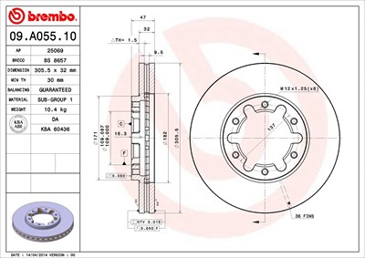 Brembo Bremsscheibe [Hersteller-Nr. 09.A055.10] für Nissan von BREMBO