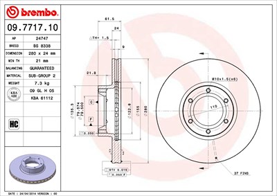 Brembo Bremsscheibe [Hersteller-Nr. 09.7717.10] für Opel, Renault von BREMBO