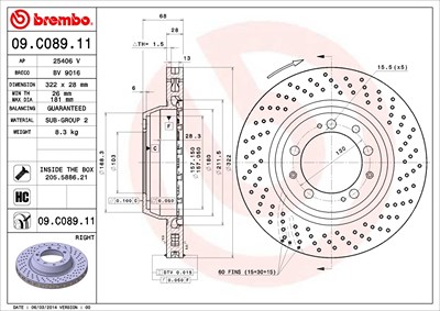 Brembo 1x Bremsscheibe [Hersteller-Nr. 09.C089.11] für Porsche von BREMBO