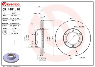 Brembo Bremsscheibe [Hersteller-Nr. 09.4481.10] für Renault von BREMBO