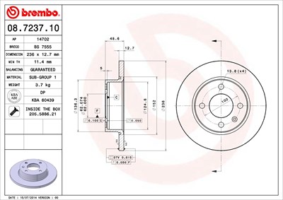 Brembo Bremsscheibe [Hersteller-Nr. 08.7237.10] für Skoda von BREMBO