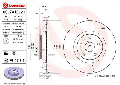 Brembo 1x Bremsscheibe [Hersteller-Nr. 09.7812.21] für Subaru, Toyota von BREMBO