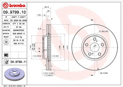 Brembo Bremsscheibe [Hersteller-Nr. 09.9799.11] für Toyota von BREMBO