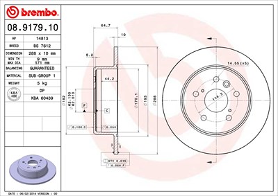 Brembo Bremsscheibe [Hersteller-Nr. 08.9179.10] für Lexus, Toyota von BREMBO