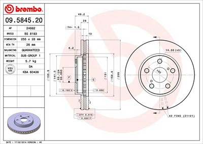 Brembo Bremsscheibe [Hersteller-Nr. 09.5845.20] für Toyota von BREMBO