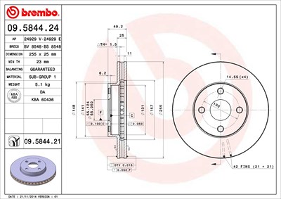 Brembo Bremsscheibe [Hersteller-Nr. 09.5844.21] für Toyota von BREMBO