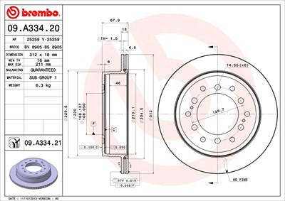 Brembo Bremsscheibe [Hersteller-Nr. 09.A334.21] für Lexus, Toyota von BREMBO