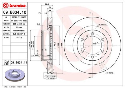 Brembo 1x Bremsscheibe [Hersteller-Nr. 09.B634.11] für Toyota von BREMBO