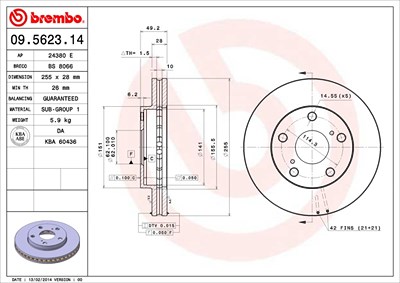 Brembo Bremsscheibe [Hersteller-Nr. 09.5623.14] für Toyota von BREMBO