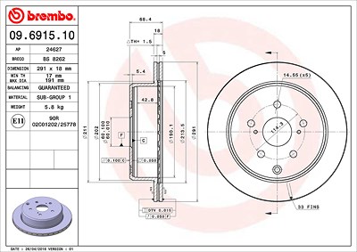Brembo Bremsscheibe [Hersteller-Nr. 09.6915.10] für Toyota von BREMBO