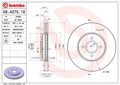 Brembo Bremsscheibe Vorderachse Belüftet [Hersteller-Nr. 09.A275.10] für Ford von BREMBO