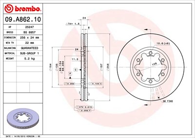Brembo Bremsscheibe Vorderachse Belüftet [Hersteller-Nr. 09.A862.10] für Ford, Mazda von BREMBO