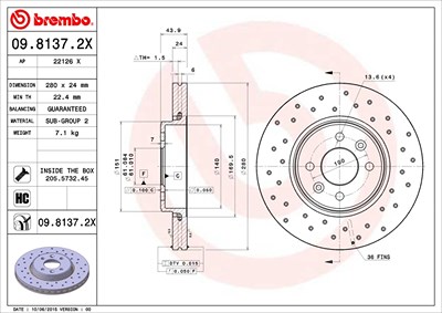 Brembo Bremsscheibe Vorderachse Belüftet [Hersteller-Nr. 09.8137.2X] für Dacia, Renault von BREMBO